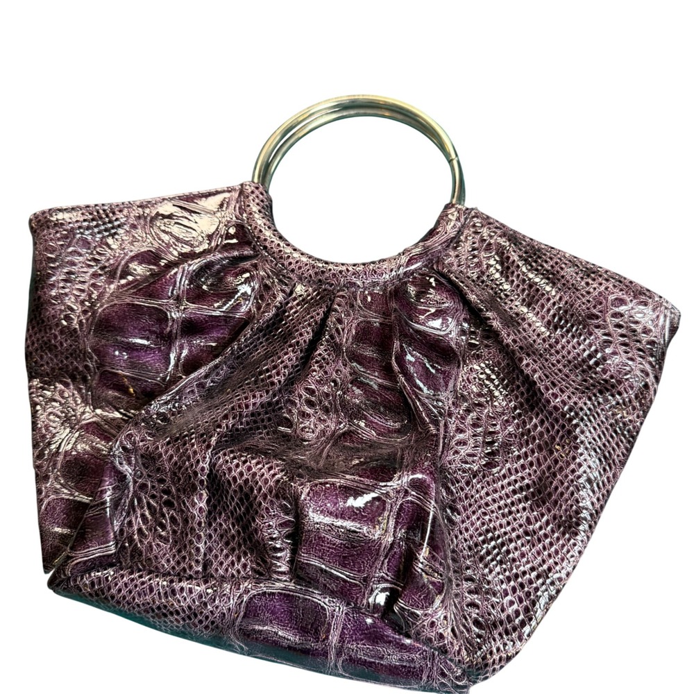Giannini Purple Faux Leather Crocodile Embossed Hobo Bag‎ With Ring Handle